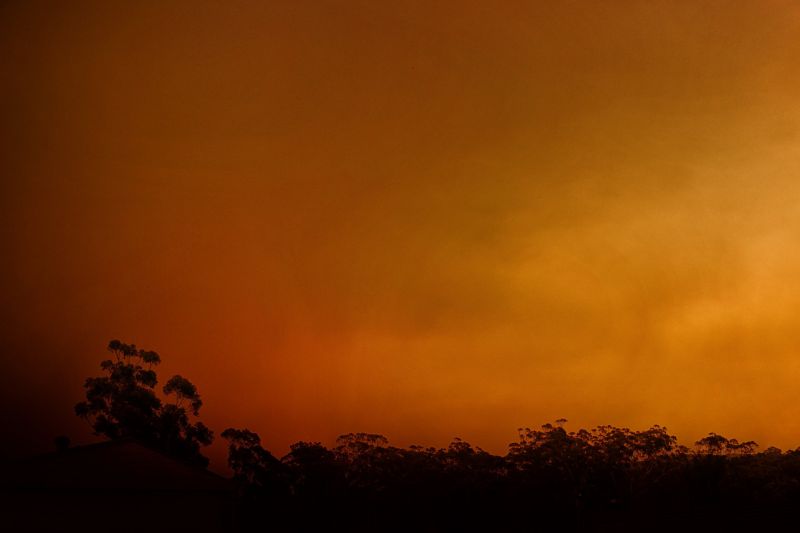 Orangerot verfärberter Himmel im Südosten Australiens während der Buschfeuer 2019/2020