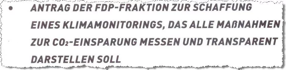 Antrag der FDP-Fraktion zur Schaffung eines Klimamonitorings, das alle Maßnahmen zur CO2-Einsparung messen und transparent darstellen soll