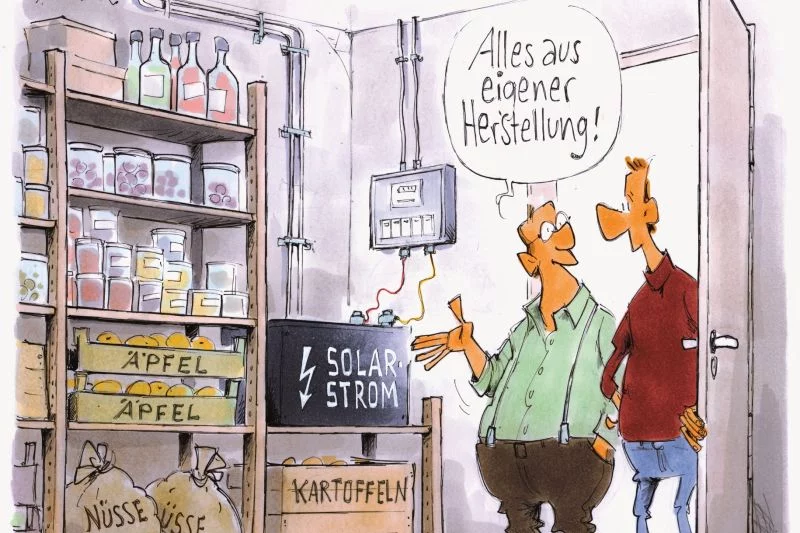 Ein Eigenheimbesitzer führt seinen Solarstromspeicher vor: "Alles aus eigener Herstellung!"