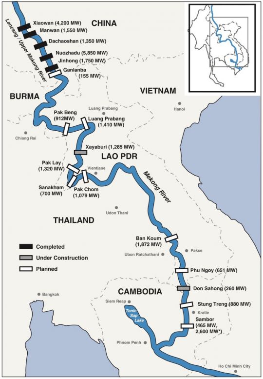Grafik: Staudammpläne am Mekong