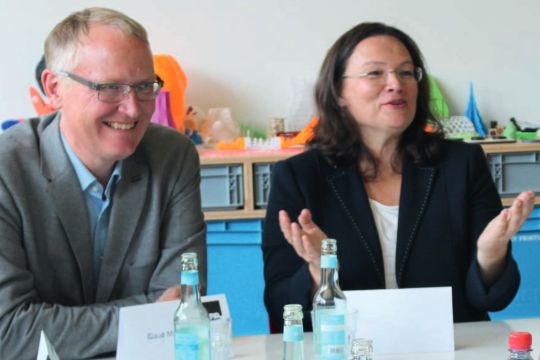 Der SPD-Umweltpolitiker Klaus Mindrup und SPD-Chefin Andrea Nahles bei einer Veranstaltung.