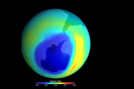 Das Ozonloch über der südlichen Hemisphäre. 