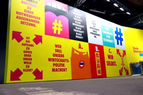 FDP-Slogans auf ihrem Bundesparteitag in Berlin im April 2019