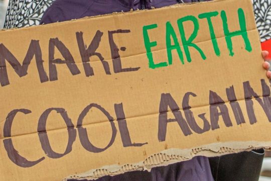 Protest-Plakat mit der Aufschrift "Make Earth Cool Again"