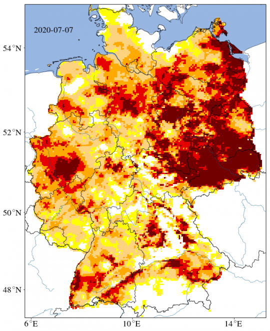 Deutschlandkarte: In vielen Regionen vor allem im Nordosten ist der tiefere Boden trocken.