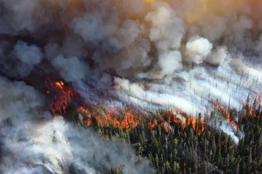 Stark qualmender Waldbrand in Sibirien.