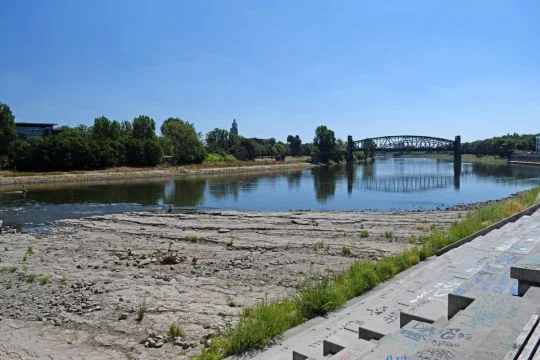 Bei Magdeburg führt die Elbe im Juli 2018 dramatisch wenig Wasser.
