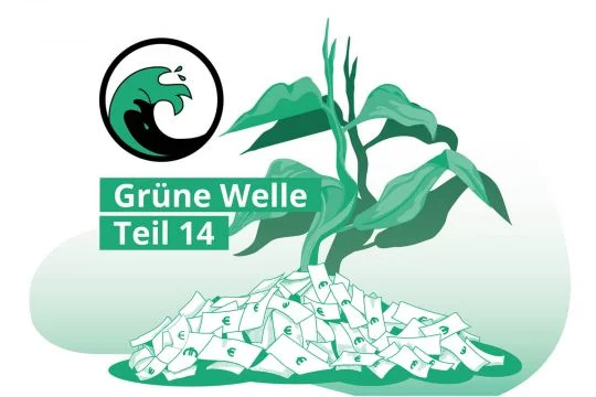 Grafik: Eine Pflanze, die aus einem Haufen Geldscheine wächst
