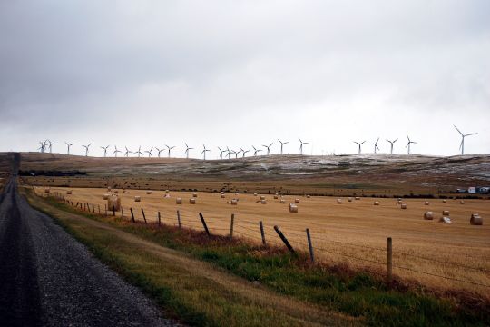 Windpark neben einem Feld in der kanadischen Provinz Alberta