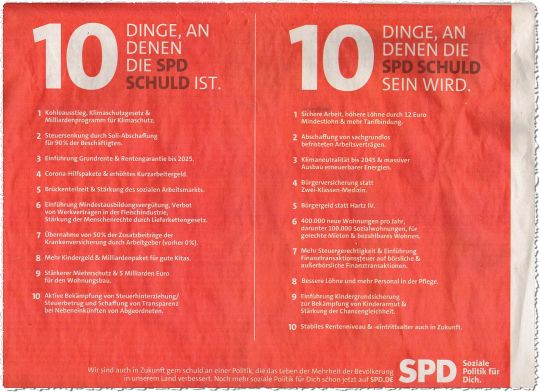 SPD-Wahlwerbung: 10 Dinge, an denen die SPD schuld ist.