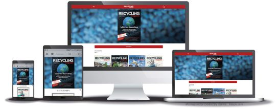 Endgeräte verschiedener Größe, auf deren Bildschirmen das Recycling-Magazin angezeigt wird.