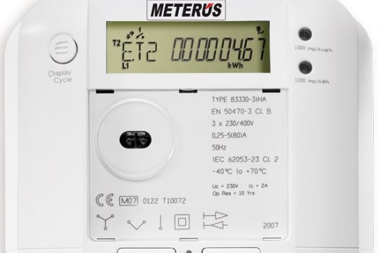 Smart Meter: Weißer Kasten mit einzeiliger elektronischer Anzeige.