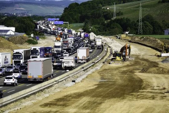 Autobahn-Baustelle bei Heilbronn, die Autobahn soll verbreitert werden.