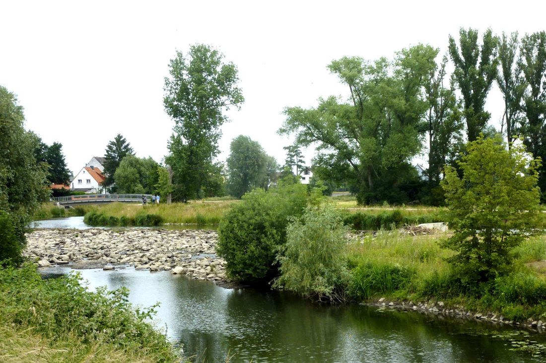 Unter anderem mithilfe einer Steinaufschüttung wurde der Flusses Nidda in Frankfurt-Höchst renaturiert.
