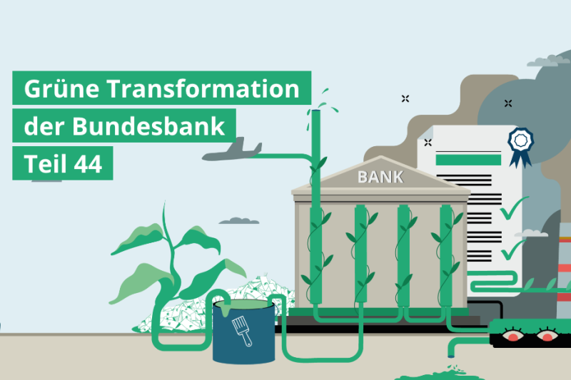 Grafik: Pflanzen wachsen an Bankgebäuden und fossiler Infrastruktur hoch