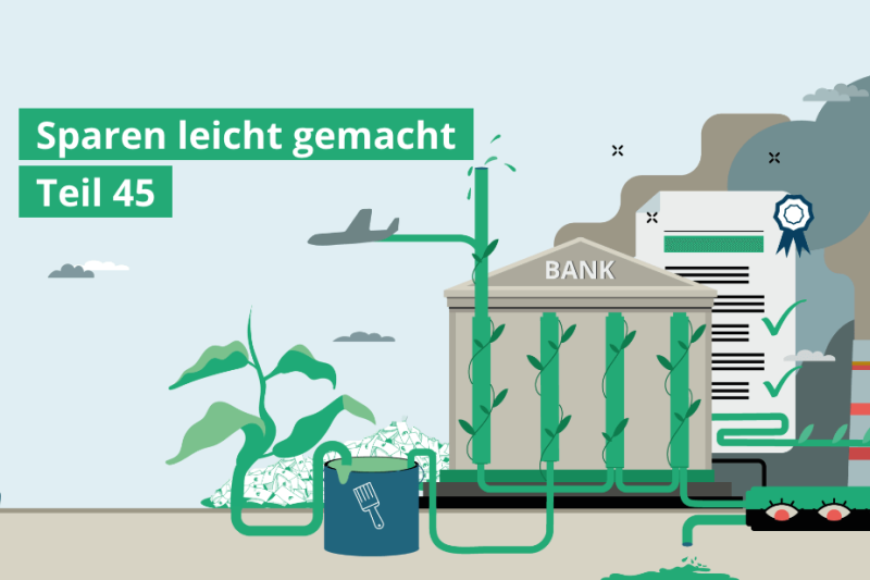 Grafik: Pflanzen wachsen an Bankgebäuden und fossiler Infrastruktur hoch